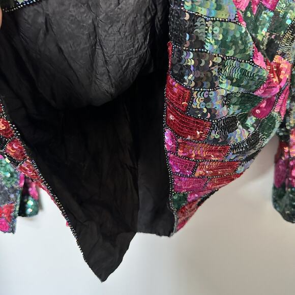 Vintage Jean for Joseph Le Bon Silk Sequin Beaded Evening Jacket Medium Cruise - Picture 7 of 11
